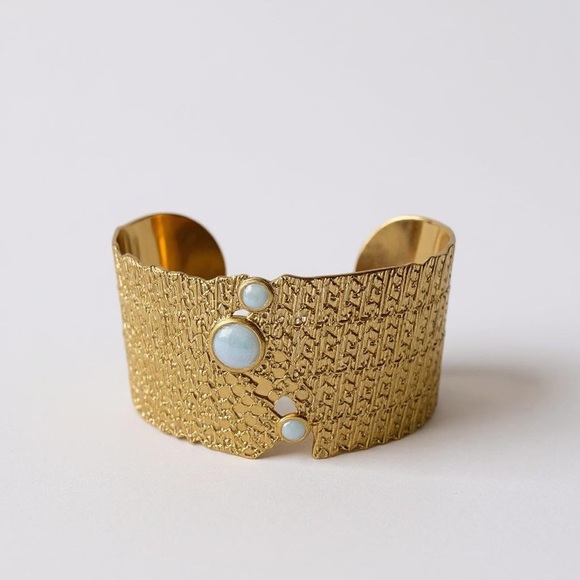 Chic Gold Cuff Bracelet with White Accents - Picture 1 of 5